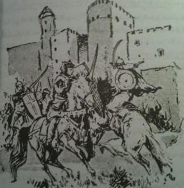 رسم - مشهد من معركة قلعة الشقيف حيث هزم الصليبيون