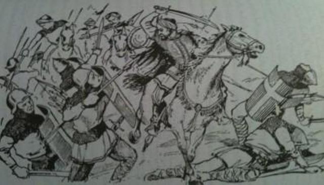 رسم يظهر هزيمة الصليبيين في معركة مرجعيون
