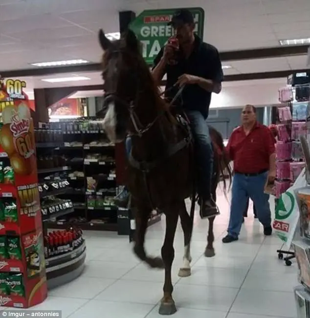 التجول في الحصان داخل أحد المتاجر في الولايات المتحدة أمر \