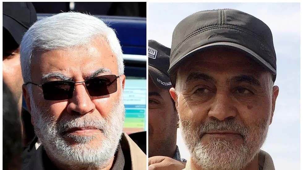 قائد فيلق القدس الإيراني قاسم سليماني وأبو مهدي المهندس القيادي بالحشد الشعبي العراقي
