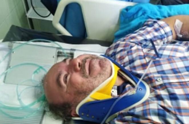 مدير وحدة الاعلام والاتصال في مؤسسة مياه لبنان الجنوبي الاستاذ جمال شعيب لحادث سير بعد تعرضه لحادث السير