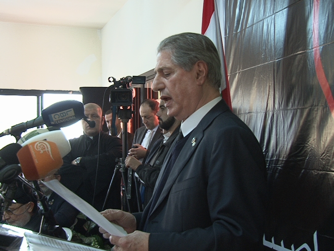 الرئيس الجميل متحدثا في حفل الافتتاح في مرجعيون