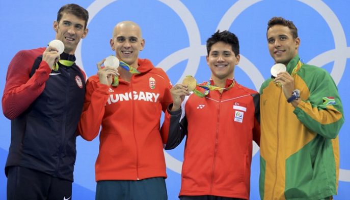 ذهبية لسكولينغ، وفضية لكل من فيلبس والجنوب أفريقي تشاد لوكلوه والمجري لازلو تشيه