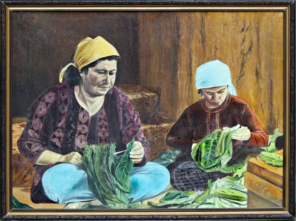 أم علي جواد ظاهر بريشة الفنان التركي كمال الحسن سنة 1974 (زيتية على خشب)