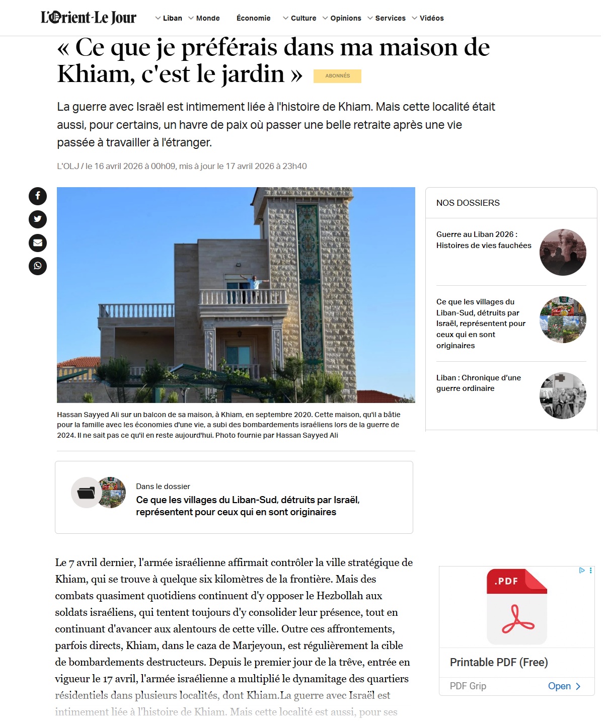 التحقيق الصحفي كما جاء في صحيفة L'orient Le Jour